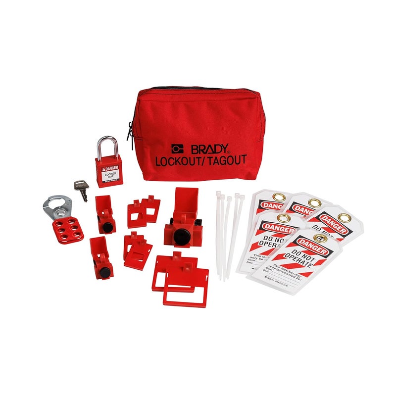 Brady Breaker Lockout Tagout Electrical Loto Kit. 120/277V to 480/600V Circuit Lock Outs. Set Includes 1 Red Safety Padlock, Hasps, Tags. Devices for Station Refill - 153669 - Image 1